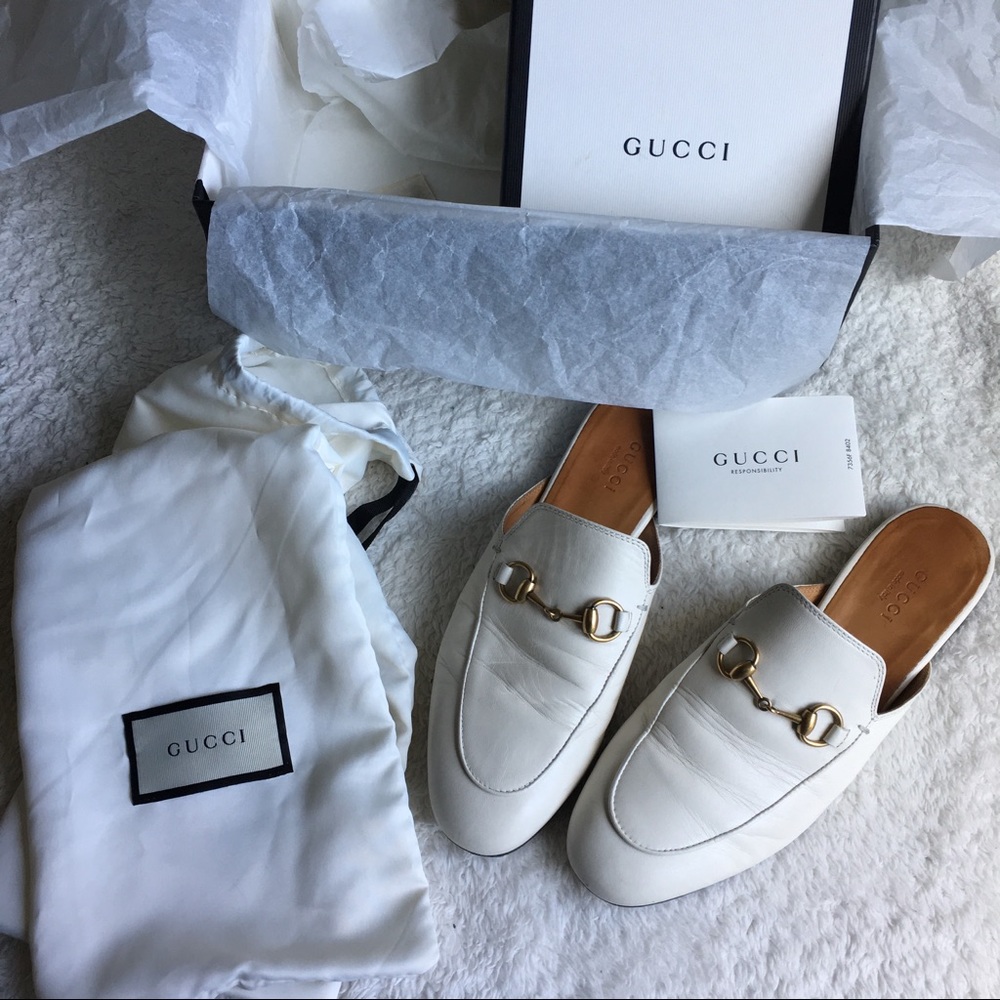 GUCCI Princetown Leather Mules in Mystic White